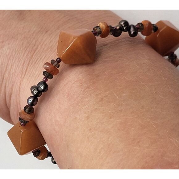 Artisan Tahitan Pearl Agate Sterling Silver Bracelet 8in - Picture 6 of 6